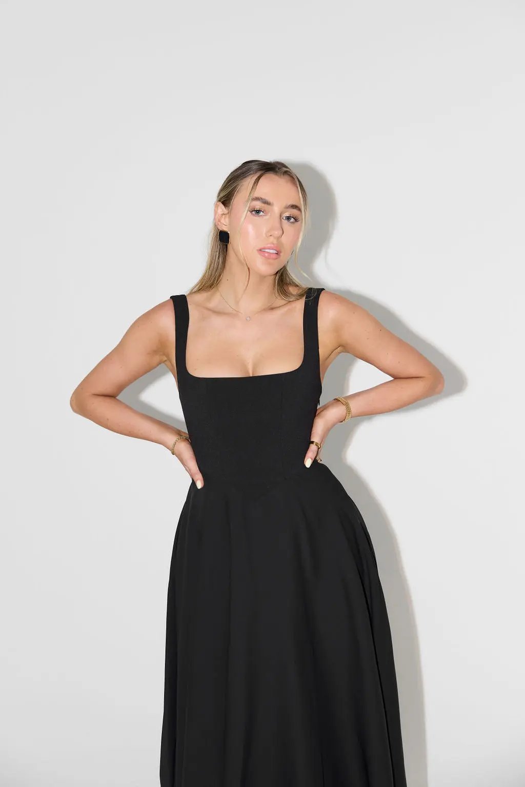 Women's sleeveless midi dress square neckline lightweight breathable fabric effortless summer style