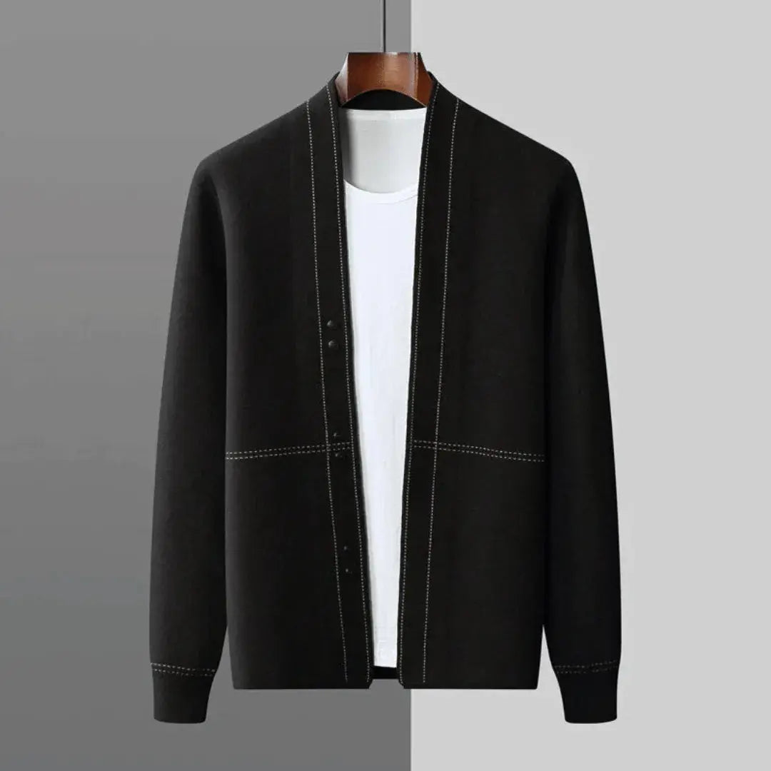 Stéphane Parker virgin wool cardigan premium twill texture topstitching hand-knit tailored fit