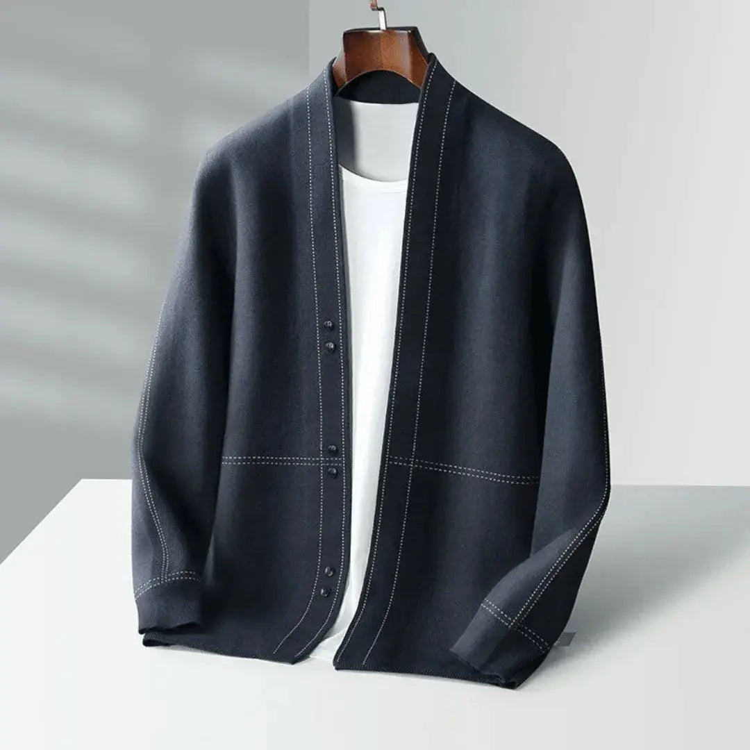 Stéphane Parker virgin wool cardigan premium twill texture topstitching hand-knit tailored fit