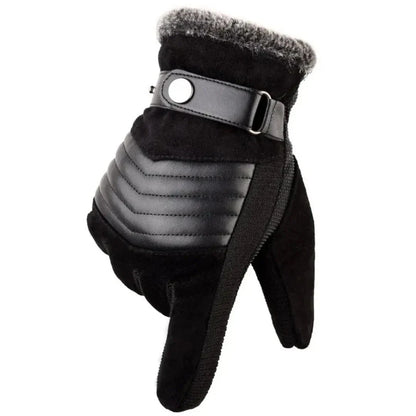 Steven suede winter gloves with faux-fur lining, touchscreen-compatible fingertips and genuine leather strap
