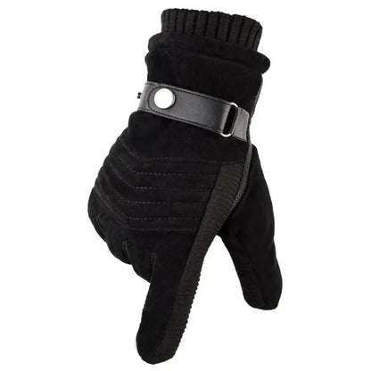 Steven suede winter gloves with faux-fur lining, touchscreen-compatible fingertips and genuine leather strap
