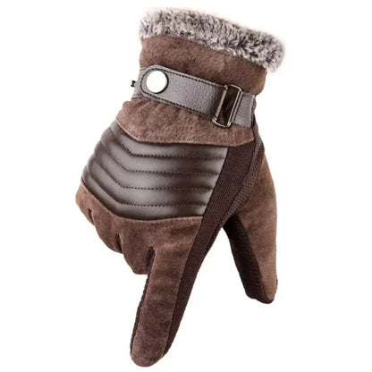 Steven suede winter gloves with faux-fur lining, touchscreen-compatible fingertips and genuine leather strap