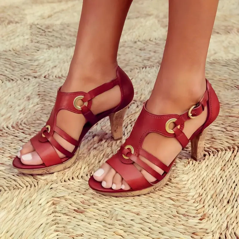 Women's strappy high-heel sandals, chic elegant design with slim straps and cone heel slingback