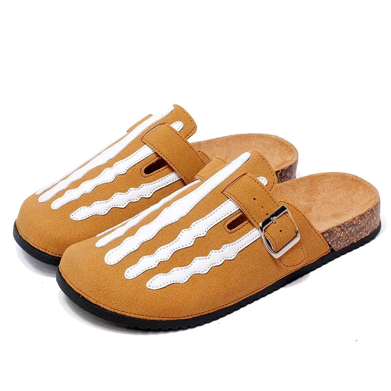 Men's striped cork clogs slip-on casual shoes lightweight ergonomic insole cushioned comfort footwear