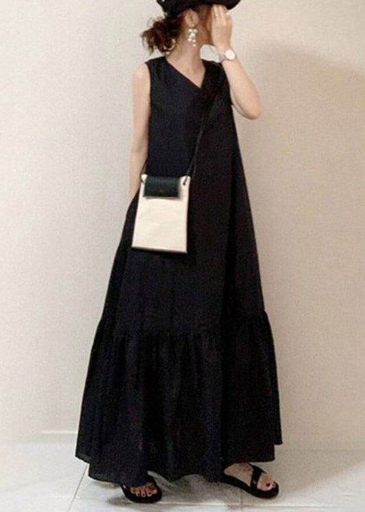 Robe de vacances en coton noire surdimensionnée à ourlet extra large pour l'été - Wavlynn