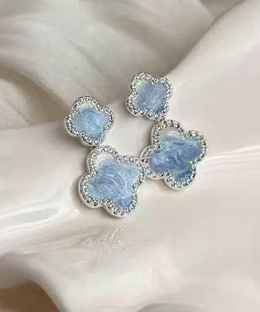 Boucles d'oreilles pendantes florales en alliage de cristal de cuivre bleu style glaçure goutte à goutte - Wavlynn