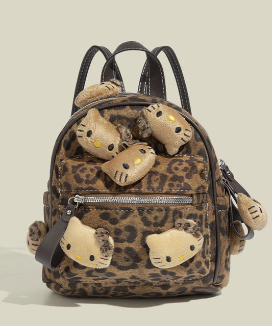 Sac à dos en simili-daim décoré style léopard marron Hellow KT - Wavlynn