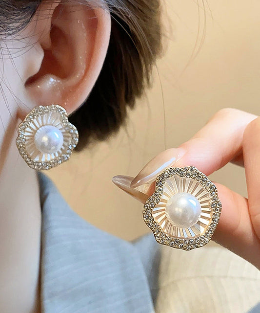 Boucles d'oreilles à tige en alliage de zircon et perles de style champagne - Wavlynn