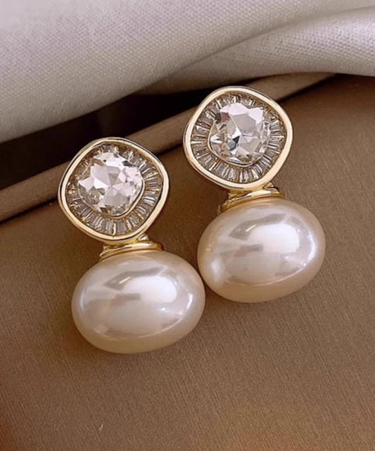Boucles d'oreilles à tige en alliage de cuivre doré et perles de zircon - Wavlynn
