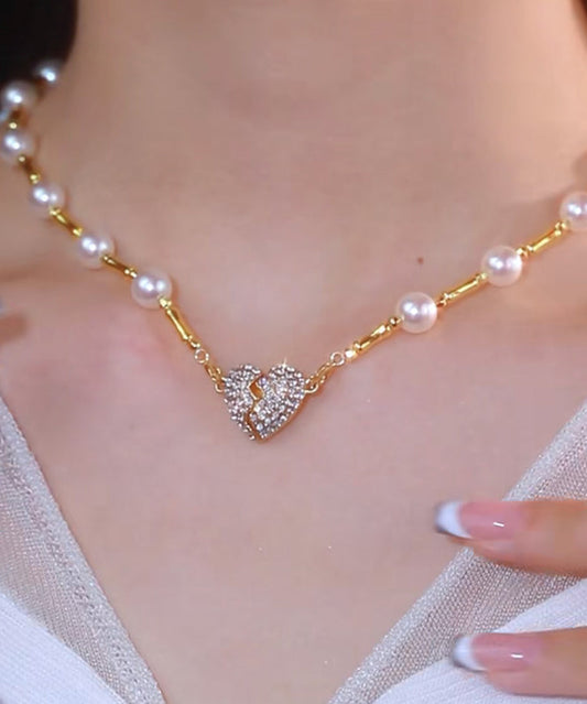Collier avec pendentif en argent sterling doré et perle et zircon - Wavlynn