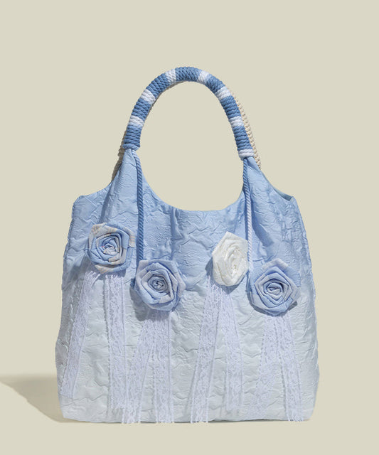 Sacs fourre-tout en coton à motif floral bleu dégradé de style - Wavlynn
