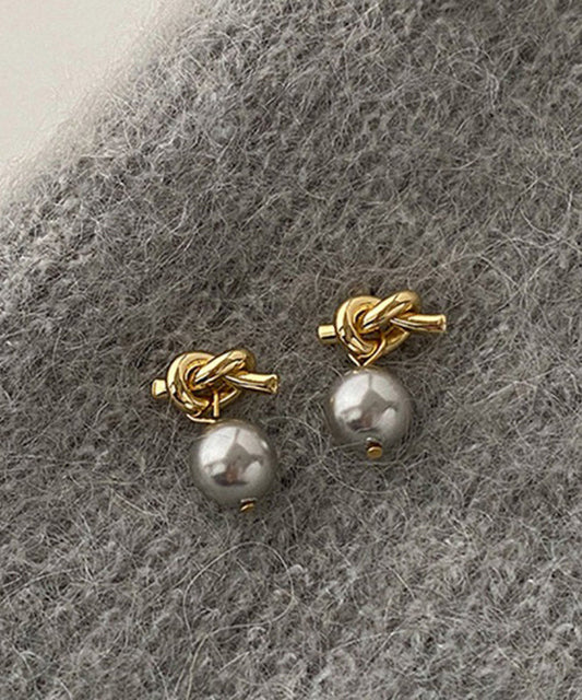 Boucles d'oreilles pendantes en résine et perles surdorées en cuivre gris - Wavlynn