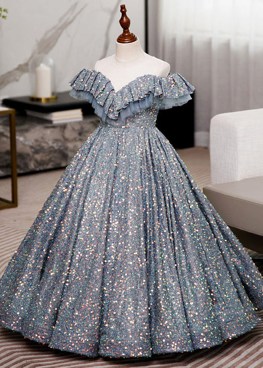 Robe longue d'été à paillettes froissées et asymétrique pour enfants - Wavlynn