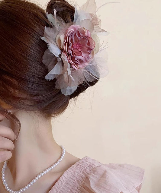 Épingle à cheveux florale en tissu acrylique rose de style - Wavlynn