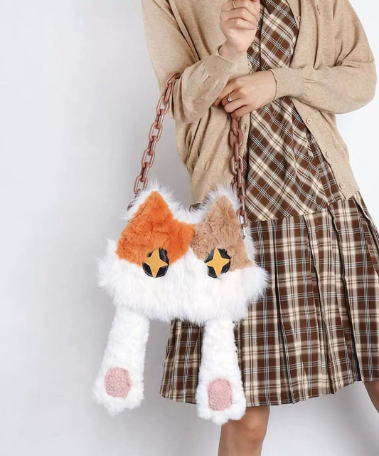 Sac à bandoulière en fourrure duveteuse style chat blanc asymétrique - Wavlynn