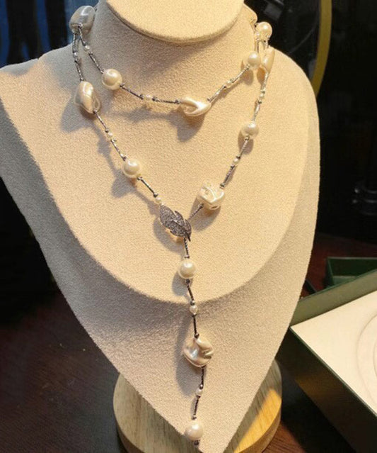Collier avec pendentif en perles blanches en acier inoxydable - Wavlynn