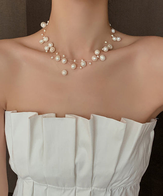 Collier princesse en acier inoxydable blanc avec perles - Wavlynn
