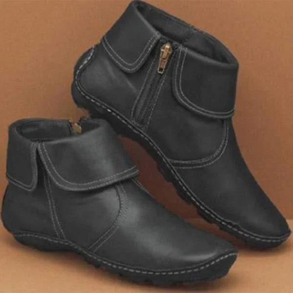 Women's black faux leather ankle boots elegant slip-on style with padded insole for all-day comfort