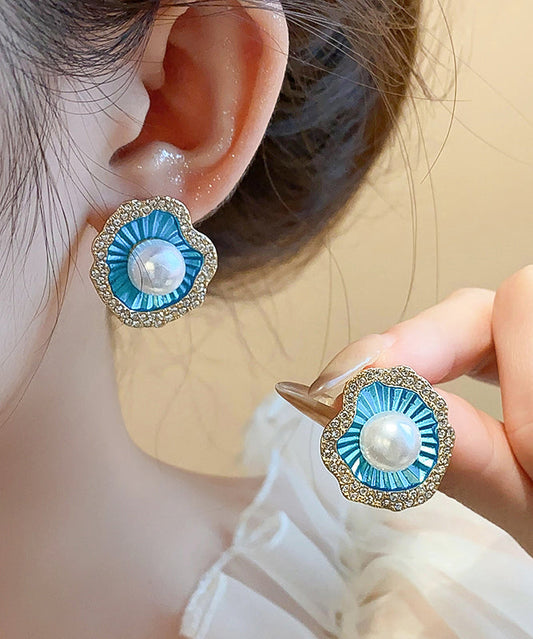 Boucles d'oreilles à tige élégantes en alliage de zircon bleu - Wavlynn
