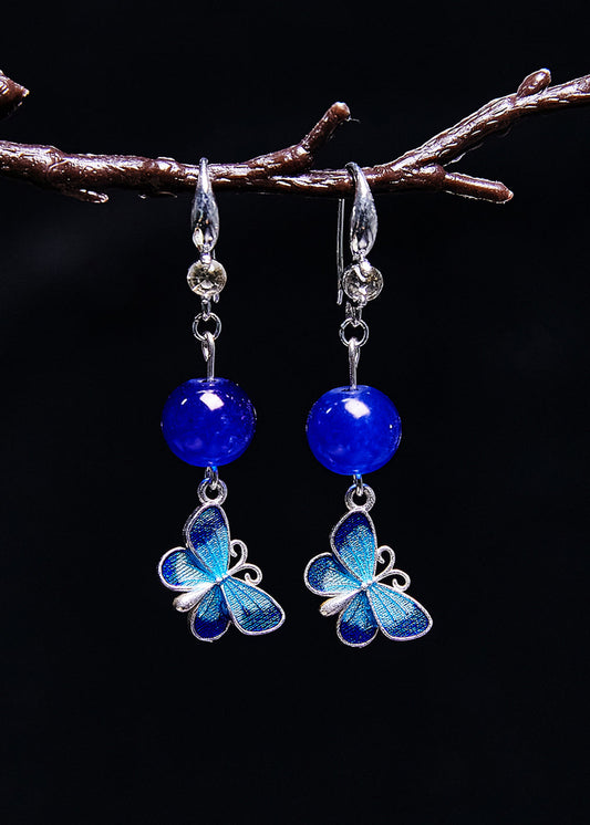 Boucles d'oreilles pendantes élégantes en pierre précieuse papillon bleu - Wavlynn