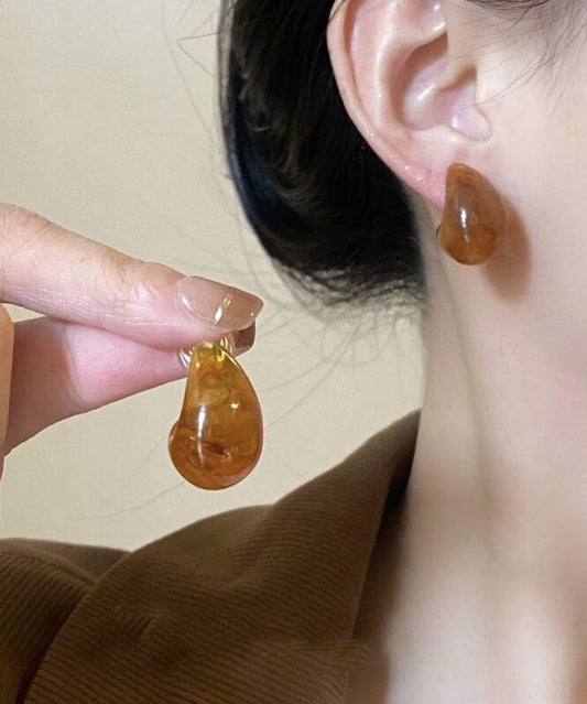 Boucles d'oreilles créoles élégantes en cuivre brun surdoré avec pierres précieuses - Wavlynn