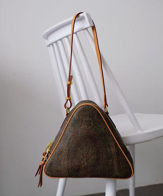Sac bandoulière élégant en cuir jacquard marron triangulaire - Wavlynn