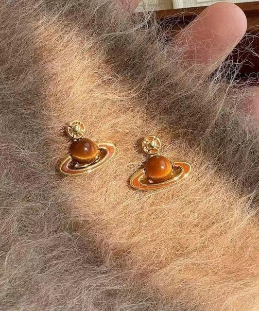 Boucles d'oreilles pendantes élégantes en argent sterling avec surdorure goutte à goutte et planètes - Wavlynn