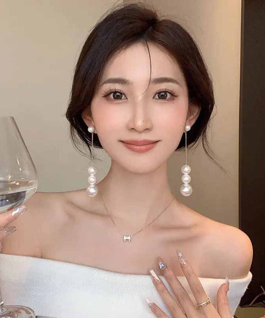 Boucles d'oreilles pendantes élégantes en alliage d'or avec perles - Wavlynn