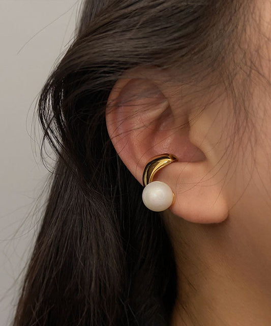 Boucles d'oreilles créoles élégantes en alliage de cuivre doré et perles - Wavlynn