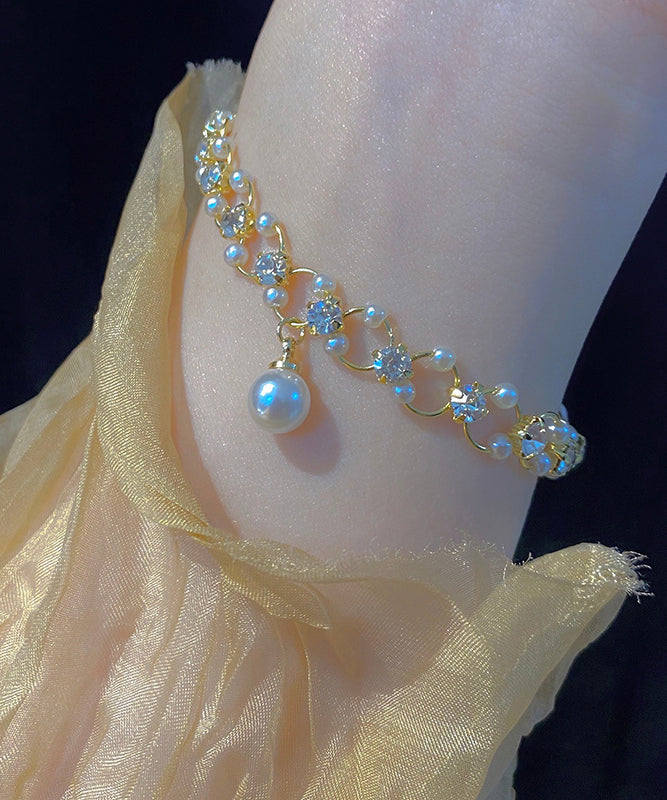 Bracelet à breloques élégant en alliage de cuivre doré et perles de zircon - Wavlynn
