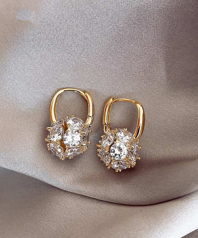 Boucles d'oreilles créoles sphériques élégantes en alliage de cuivre doré et zircon - Wavlynn