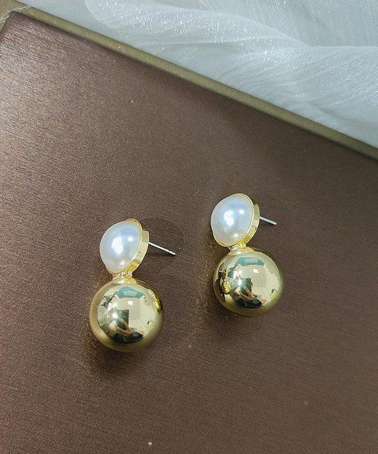 Boucles d'oreilles à tige élégantes en or et cuivre doré avec perles - Wavlynn