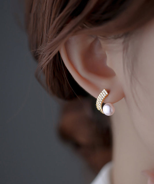 Boucles d'oreilles créoles élégantes en cuivre doré et zircon - Wavlynn