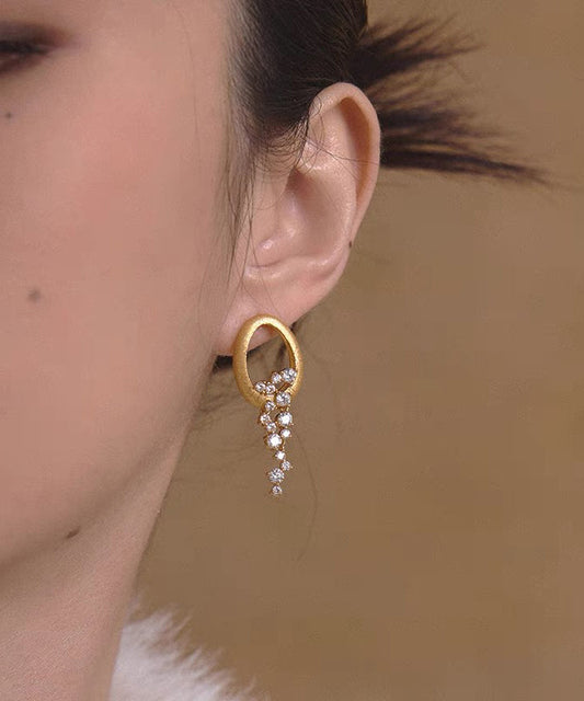 Boucles d'oreilles pendantes élégantes en cuivre doré et zircon - Wavlynn