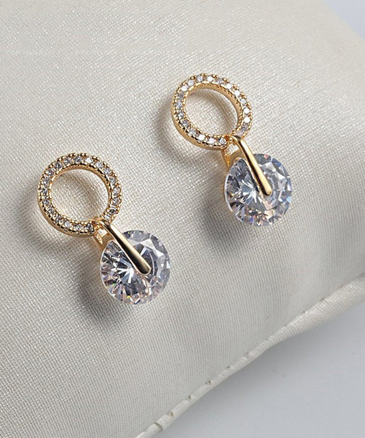 Boucles d'oreilles à tige élégantes en alliage de métal doré et zircon - Wavlynn