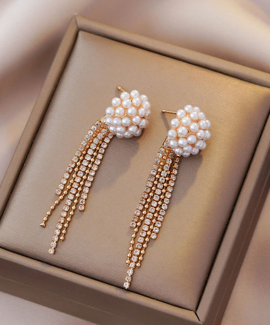 Boucles d'oreilles pendantes élégantes en or, argent et argent avec perles surdorées - Wavlynn