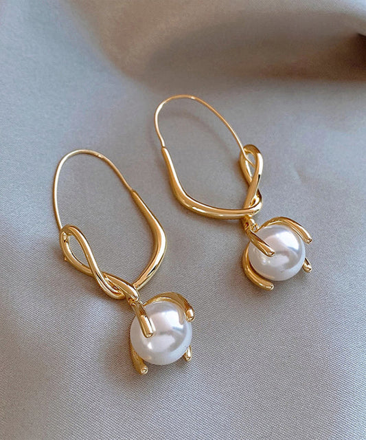 Boucles d'oreilles créoles élégantes en acier inoxydable doré avec perles - Wavlynn
