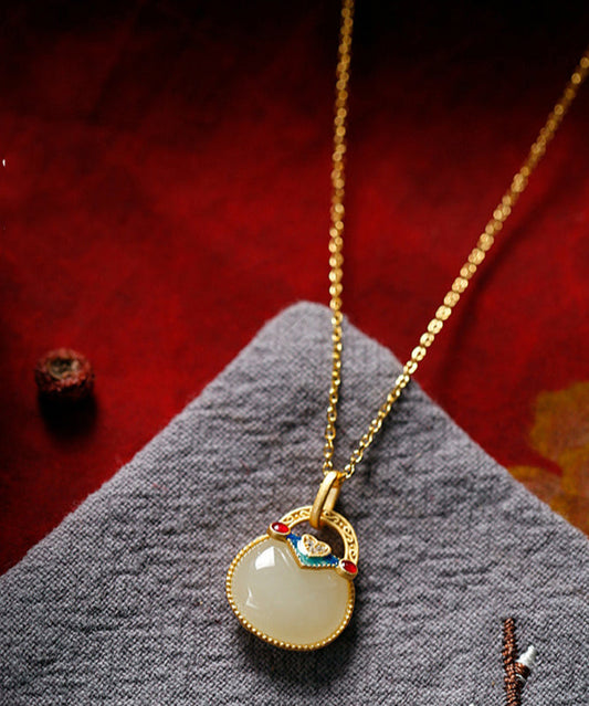 Collier élégant avec pendentif en argent sterling et jade doré - Wavlynn