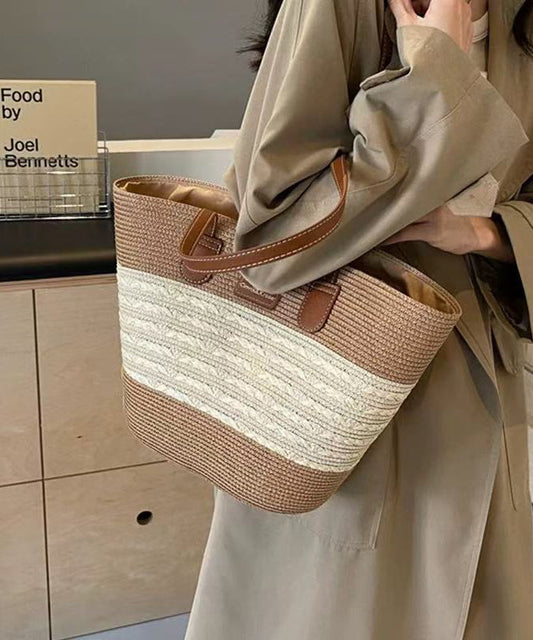 Sac à bandoulière élégant en paille tissée durable de grande capacité, kaki - Wavlynn