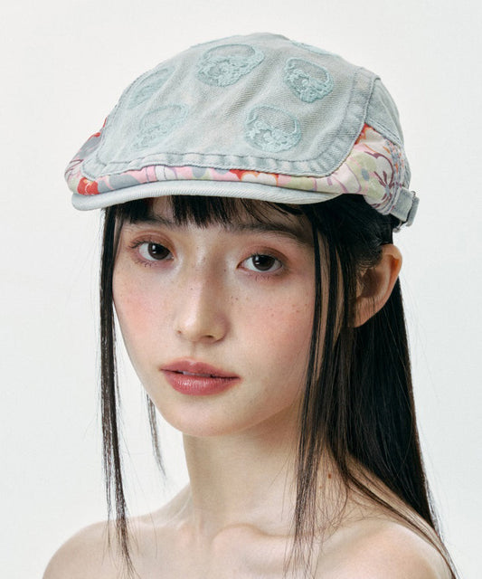 Élégant chapeau breton en denim bleu clair brodé - Wavlynn