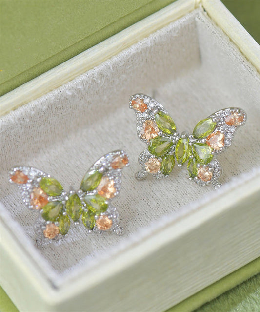 Boucles d'oreilles papillon élégantes en cuivre vert clair avec zircon surdoré - Wavlynn