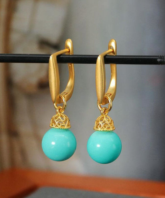 Boucles d'oreilles pendantes turquoise élégantes en argent sterling vert clair doré - Wavlynn