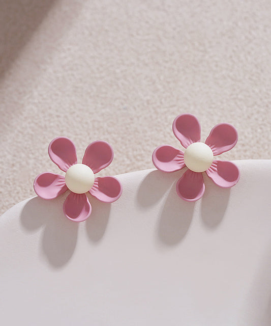 Boucles d'oreilles à tige élégantes en alliage d'argent sterling rose à motif floral - Wavlynn