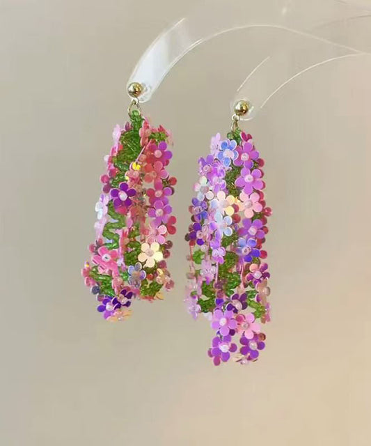 Boucles d'oreilles pendantes élégantes en acrylique arc-en-ciel à paillettes florales et pampilles - Wavlynn