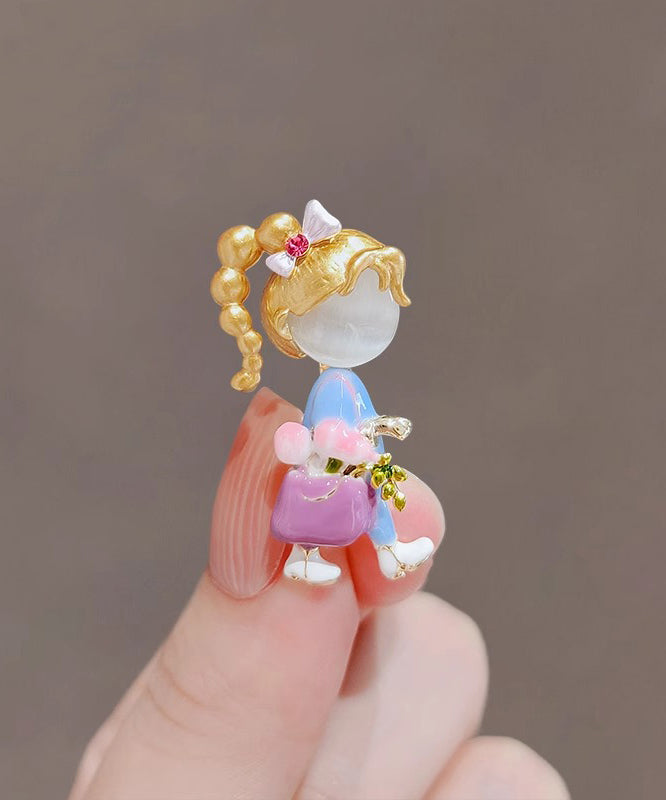 Broches élégantes en alliage arc-en-ciel avec pierre œil de chat et glaçage goutte à goutte pour petite fille - Wavlynn