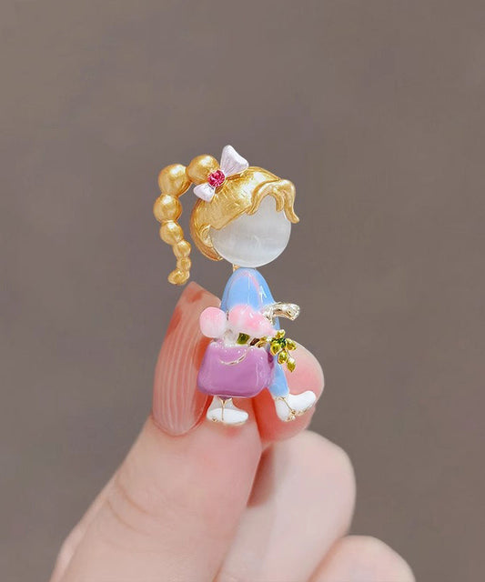Broches élégantes en alliage arc-en-ciel avec pierre œil de chat et glaçage goutte à goutte pour petite fille - Wavlynn