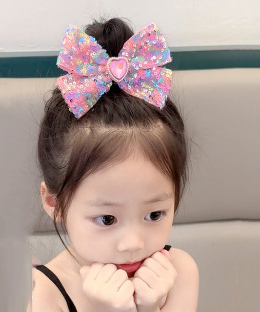 Épingle à cheveux élégante en alliage arc-en-ciel avec nœud en perles et paillettes pour enfants - Wavlynn