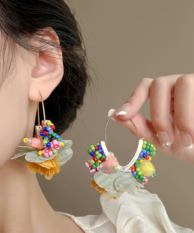 Boucles d'oreilles créoles florales élégantes en alliage de cuivre arc-en-ciel - Wavlynn