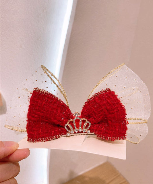 Élégante épingle à cheveux pour enfants en alliage rouge avec nœud en tulle et zircon - Wavlynn
