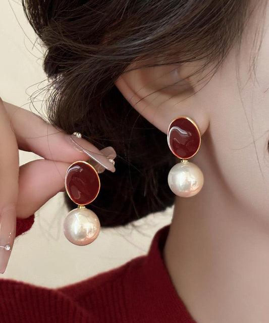 Boucles d'oreilles élégantes en cuivre rouge doré et perles - Wavlynn